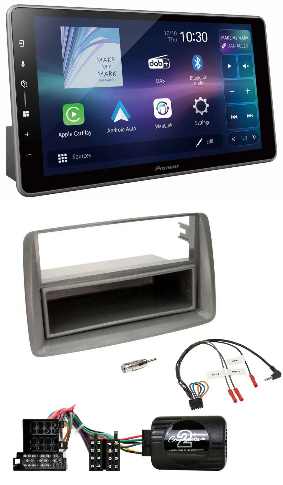 Pioneer Bluetooth USB DAB Lenkrad Autoradio für Fiat Panda 04-10 169 grau