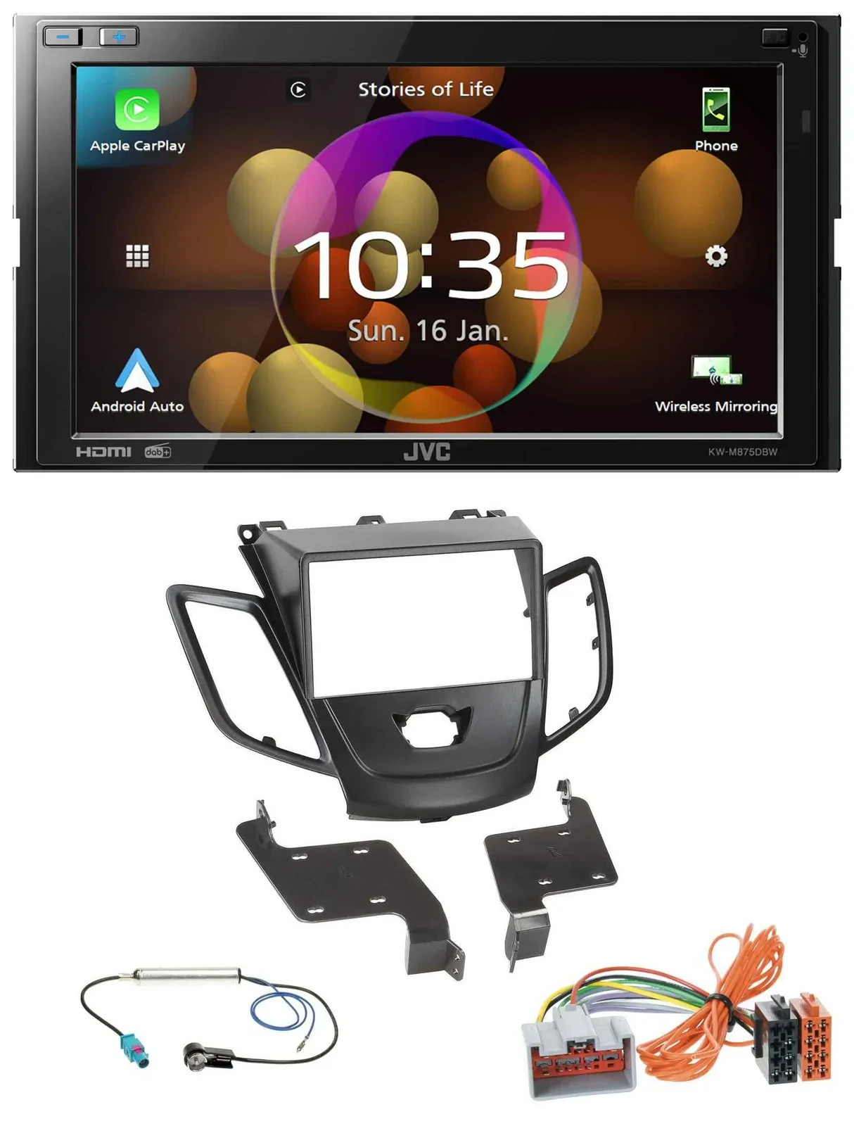 JVC DAB MP3 2DIN Bluetooth USB Autoradio für Ford Fiesta 08-10 schwarz