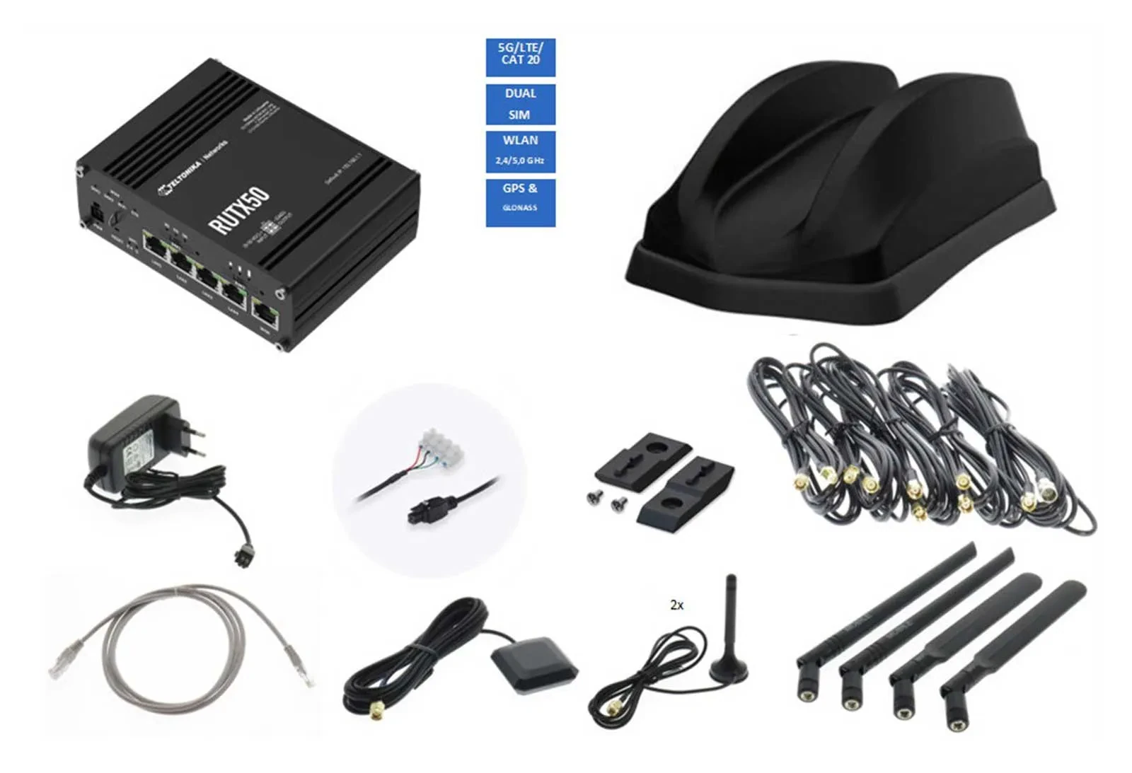 Teltonika 5G WLAN Router RUTX50B ANT615B schwarz TEL-RUTX50B-615B