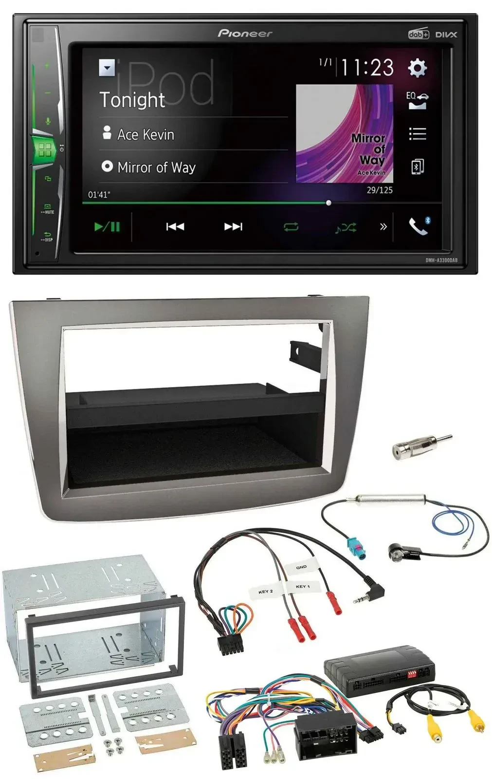 Автомагнитола Pioneer 2-DIN, DAB, USB, Bluetooth, для Alfa Romeo Mito, серебристая
