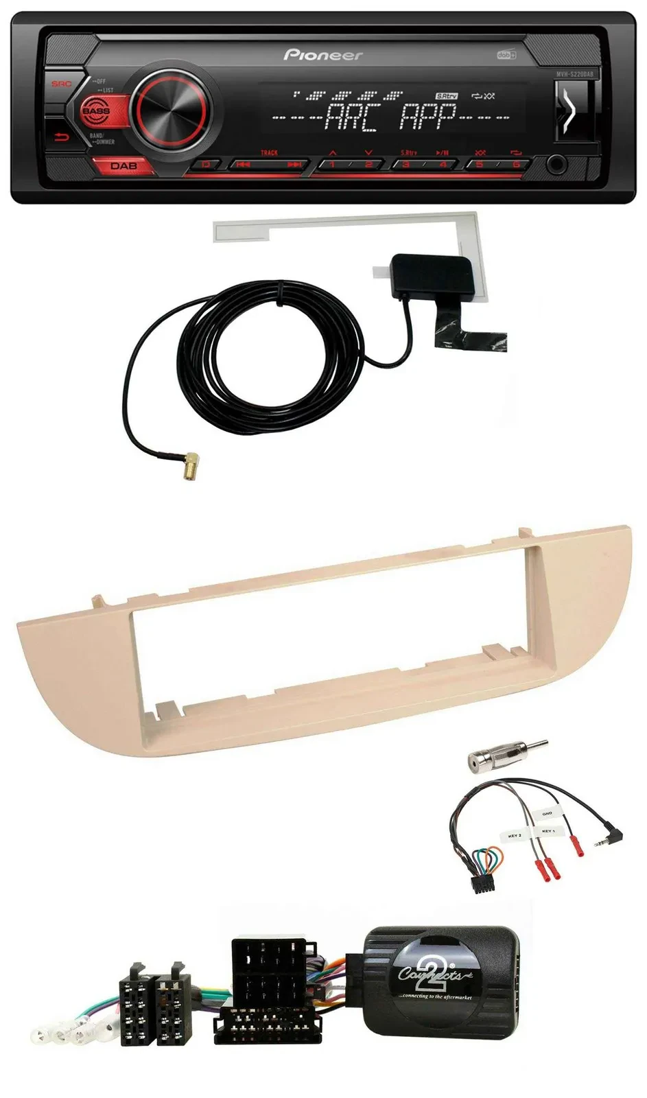 Автомагнитола для Fiat 500 (с 2007) Pioneer 1-DIN USB DAB MP3 перламутрово-бежевый