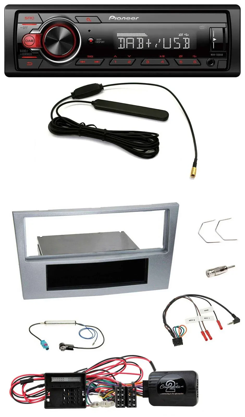 Pioneer MP3 DAB 1DIN Lenkrad USB Autoradio für Opel Corsa D matt-chrom 09-14