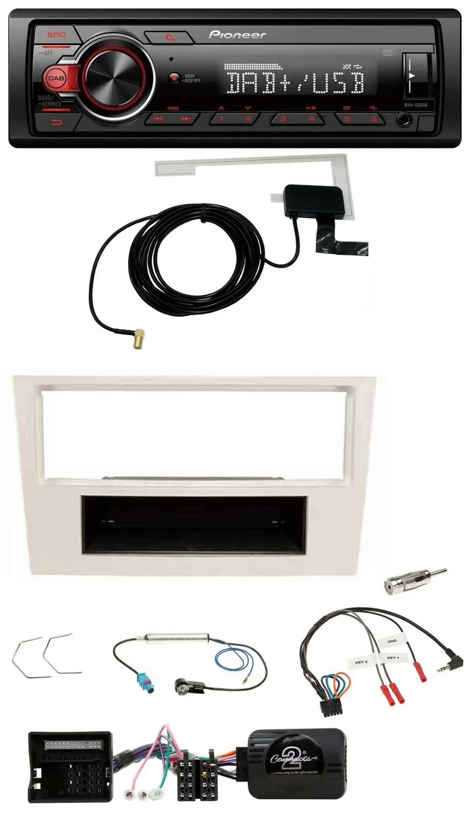 Pioneer 1DIN MP3 DAB USB Lenkrad Autoradio für Opel Corsa D 2006-2008 perl-weiss