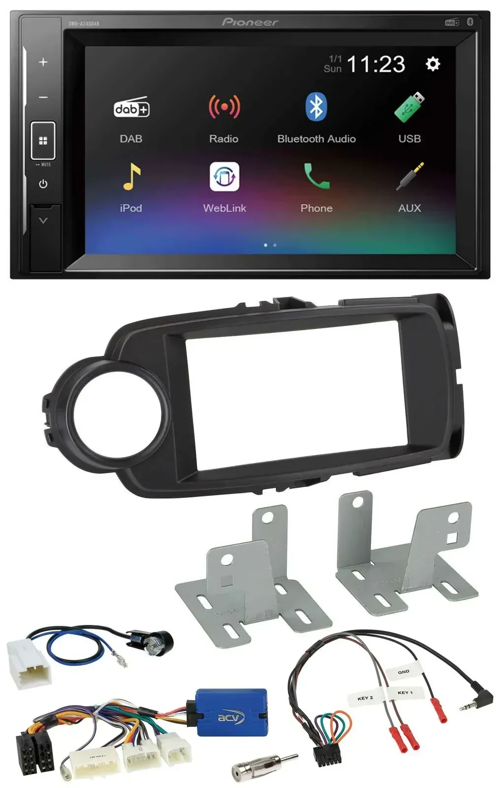 Автомагнитола Pioneer 2DIN, DAB, Bluetooth, USB, для Toyota Yaris (с 2014), черный