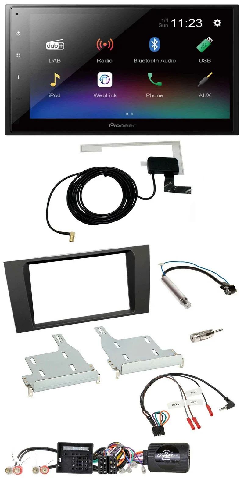 Pioneer DAB Lenkrad Bluetooth 2DIN USB Autoradio für Audi A4 2000-2001