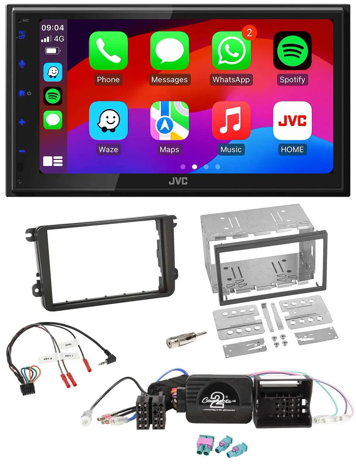 JVC Bluetooth USB Lenkrad 2DIN DAB Autoradio für VW Passat Polo Scirocco Sharan