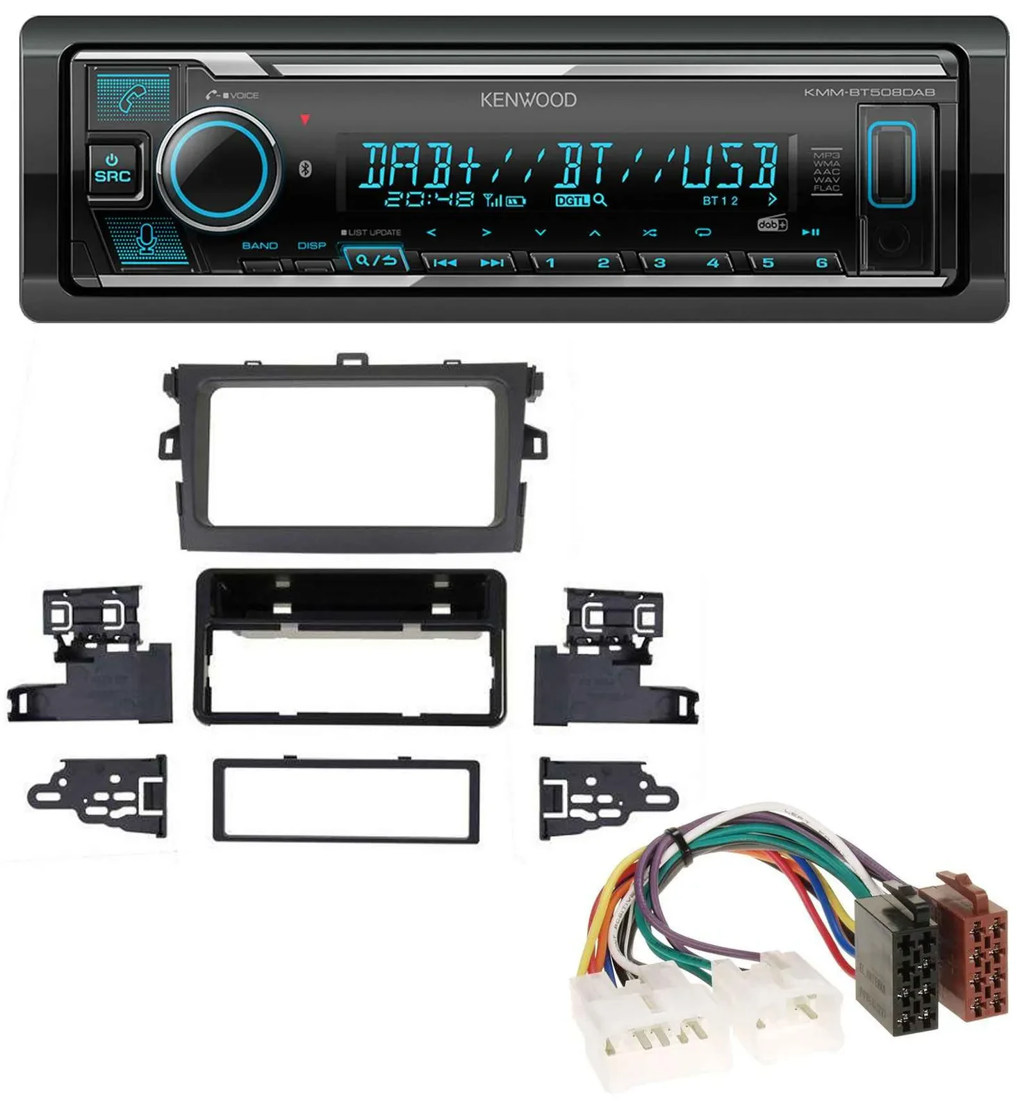 Автомагнитола Kenwood Bluetooth, DAB, USB, MP3 для Toyota Corolla 2009–2012 серебристая