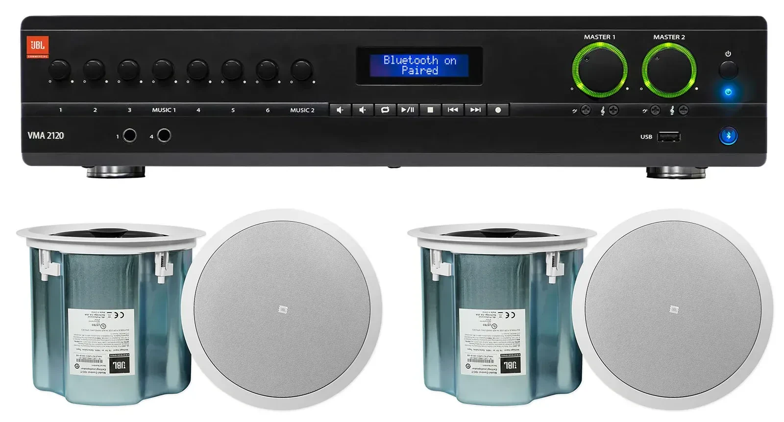 Потолочная акустика JBL Control 18C/T White с усилителем (4 штуки)