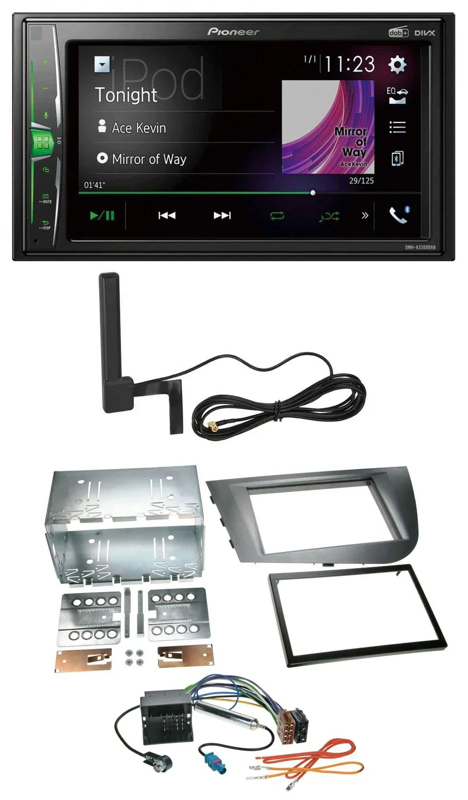 Автомагнитола Pioneer 2DIN MP3 DAB Bluetooth AUX, серебристая, для Seat Leon 2005-2009