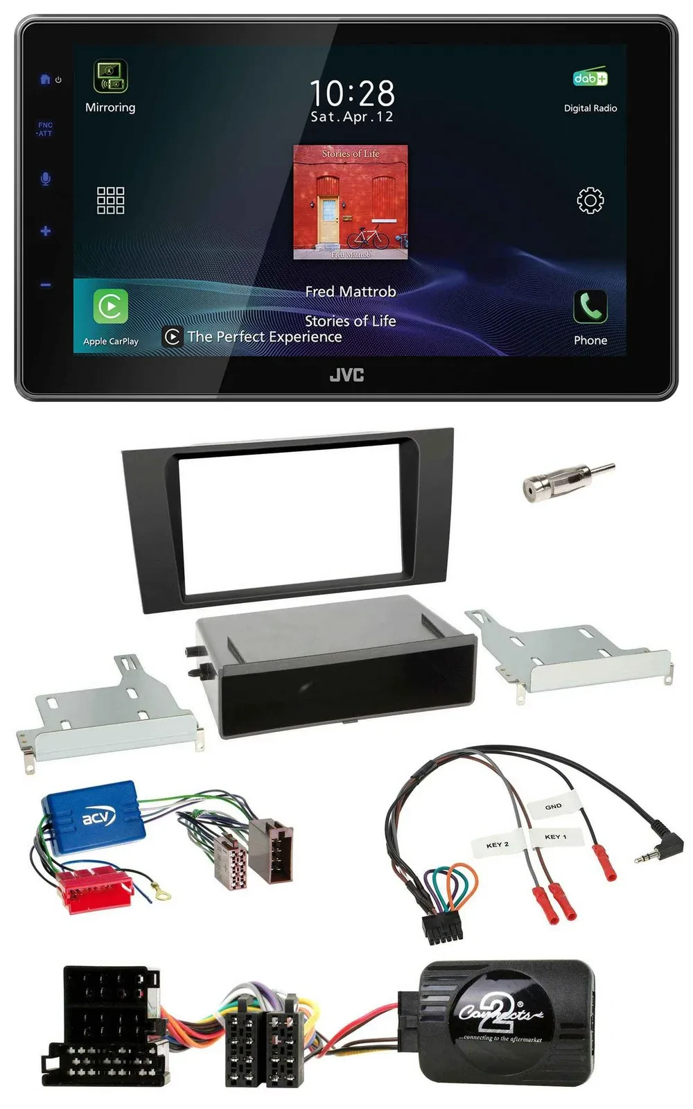 JVC DAB Lenkrad Bluetooth USB Autoradio für Audi A4 B5 1999-2001 Aktivsystem