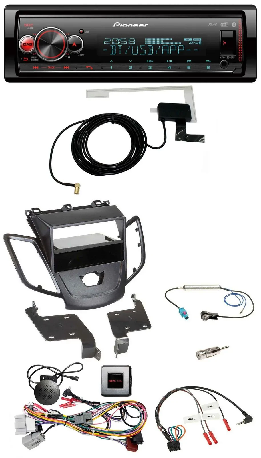 Pioneer Bluetooth DAB USB Lenkrad Autoradio für Ford Fiesta 10-13 ohne Display s