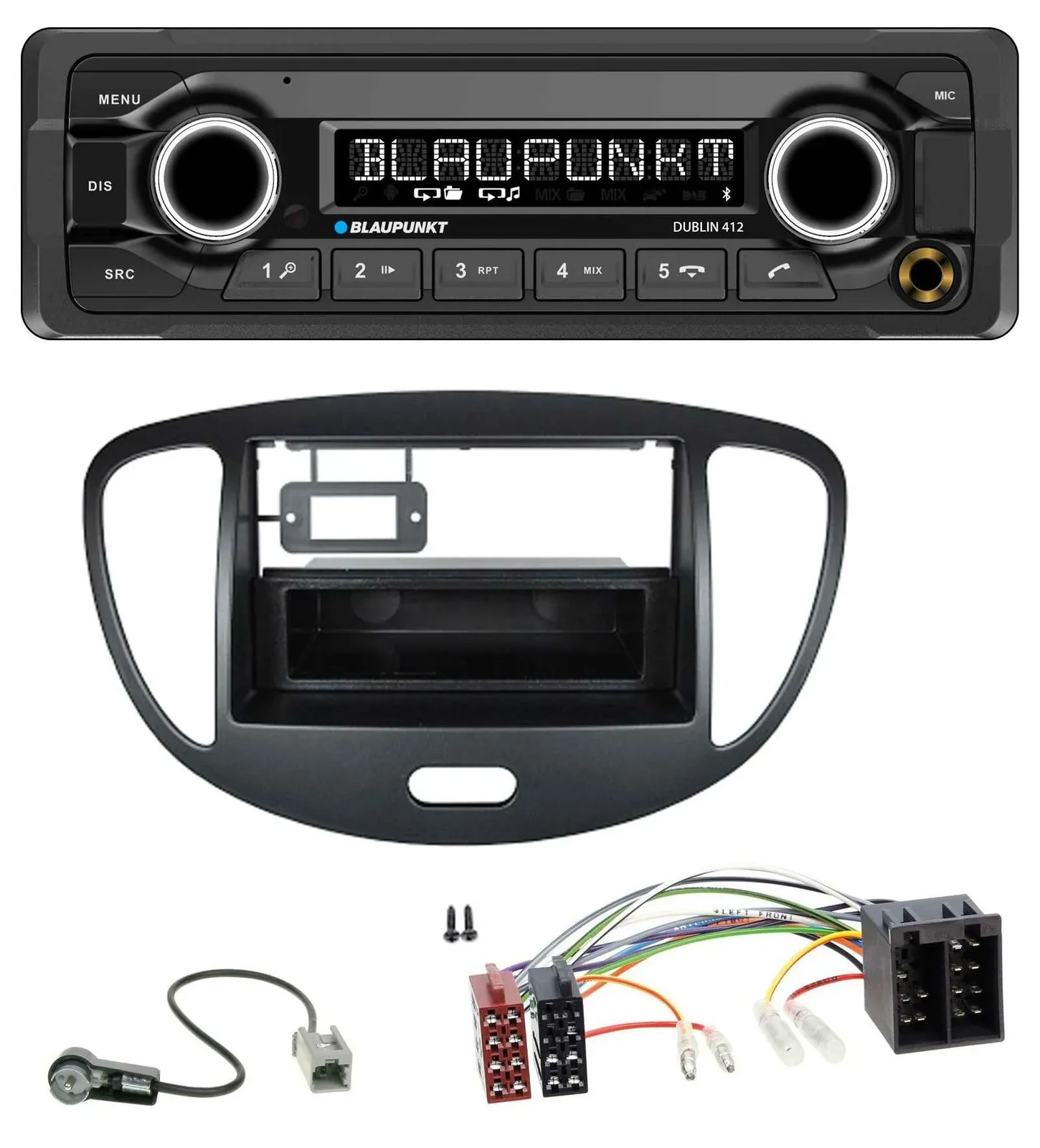 Автомагнитола для Hyundai i10 (2008–2013) Blaupunkt MP3, Bluetooth, USB, AUX, черная