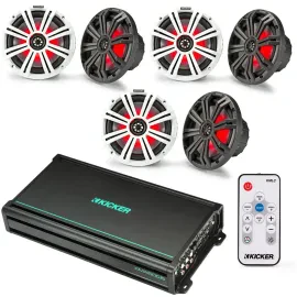 3 Pairs Kicker KM65L 6.5" KM Series Marine Coaxial Speakers with Amp and Remote