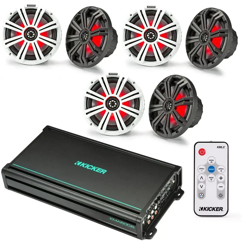 Акустическая система для морского применения Kicker KM65L KM Series 6.5" (набор, 3 пары) с усилителем KMA600.6 и пультом KMLC