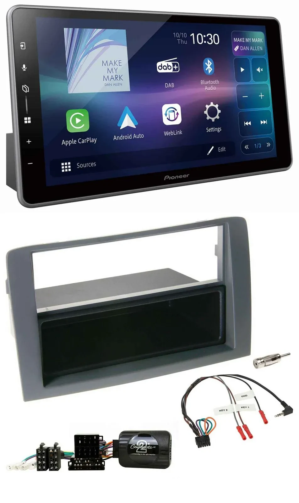 Pioneer Bluetooth USB DAB Lenkrad Autoradio für Fiat Idea 2006-2011 grau