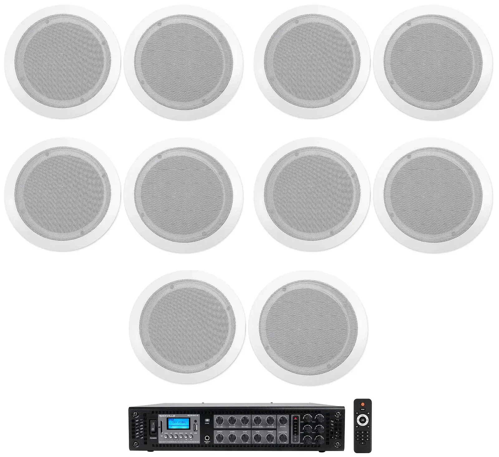 Потолочная акустика Rockville RCS180-6+(5) CC65T White+Wiim Mini White с усилителем (10 штук)