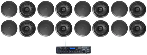 Rockville Rock Zone 8 Receiver+(16) 6.5" Black Ceiling Speakers For Restaurant