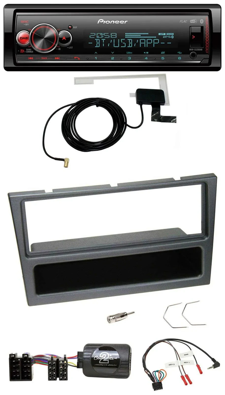 Автомагнитола для Opel (Agila, Corsa C, Omega) Pioneer Bluetooth, DAB, USB, поддержка кнопок на руле, чёрный