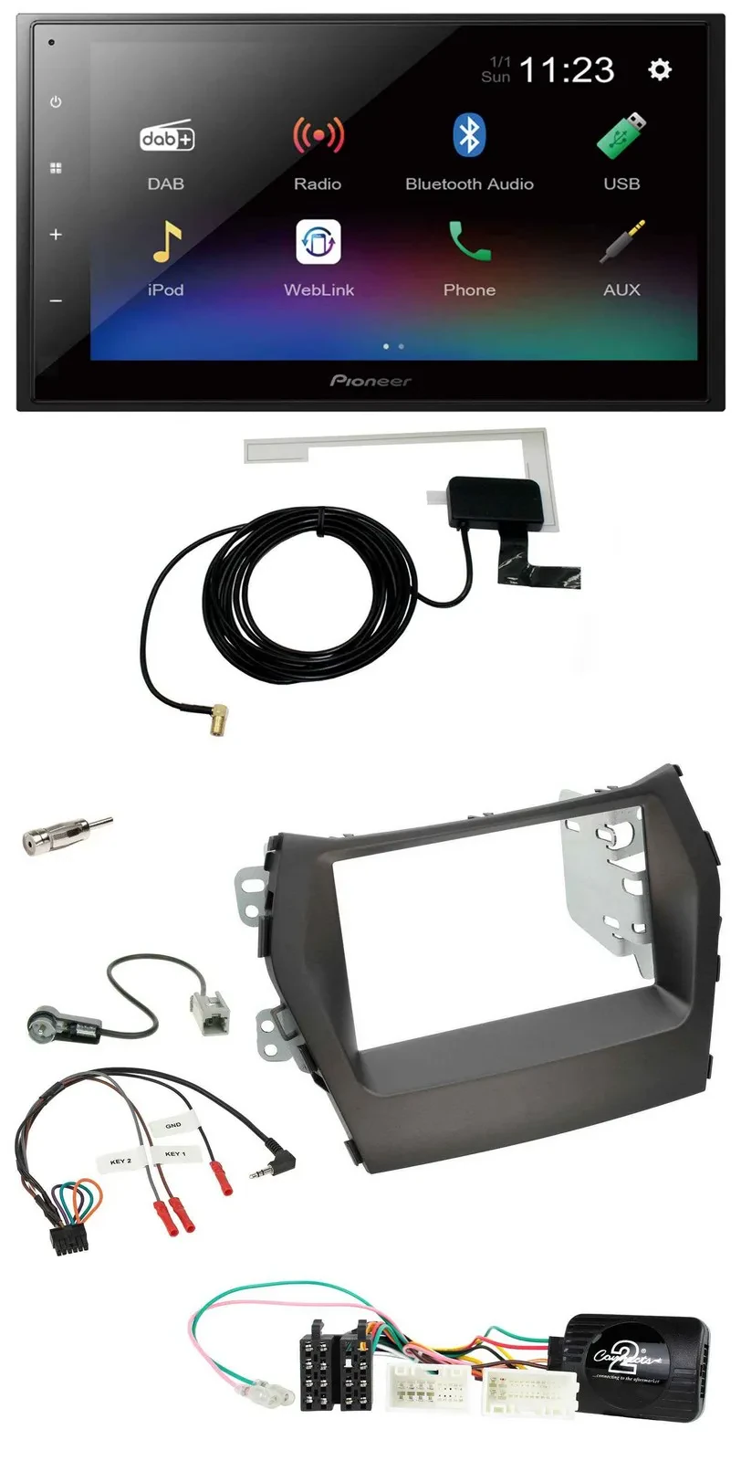 Pioneer DAB Lenkrad Bluetooth 2DIN USB Autoradio für Hyundai Santa Fe ab 2012 oh