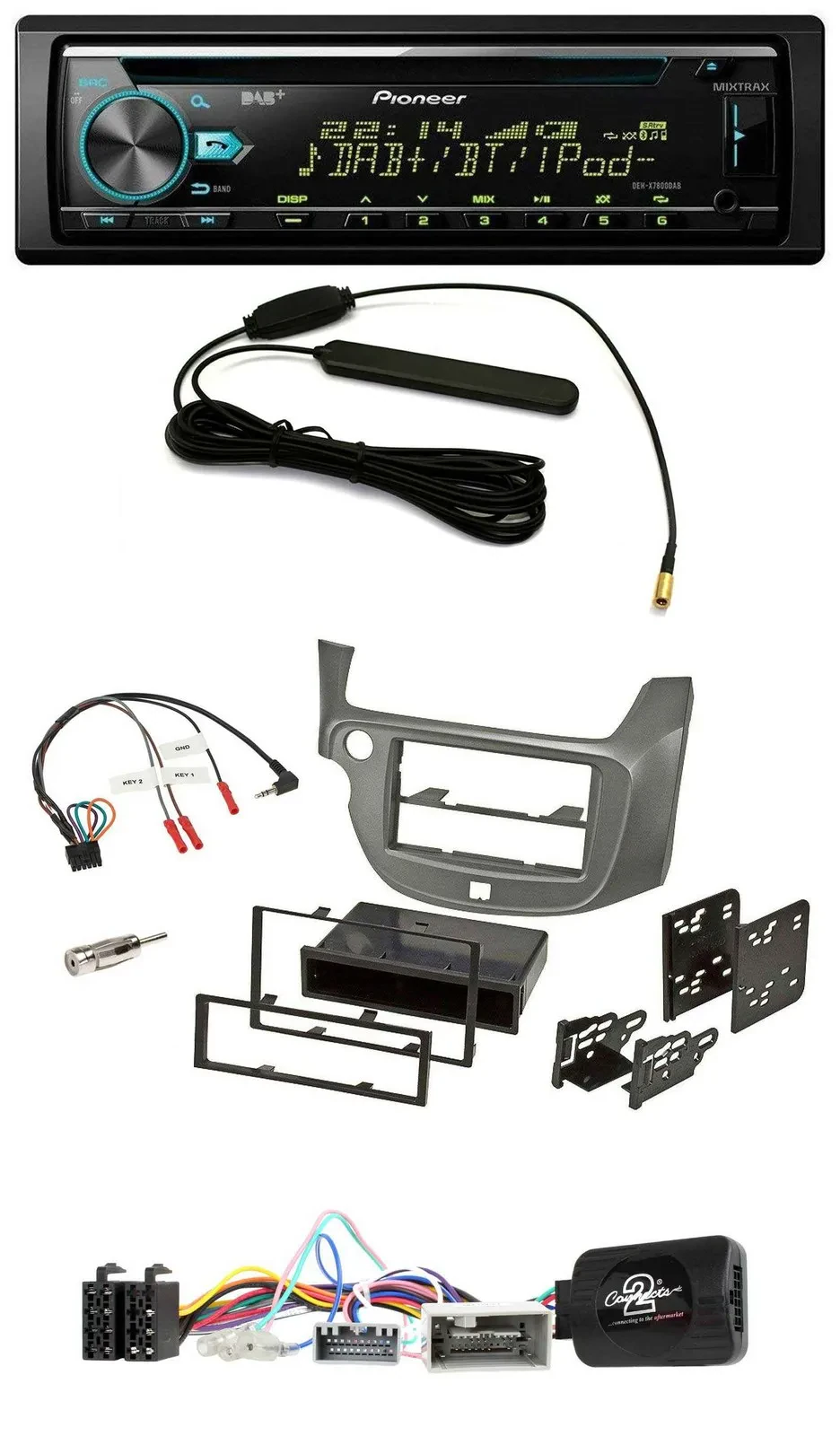 Автомагнитола для Honda Jazz (с 2014) Pioneer CD/MP3 DAB USB серебристая с поддержкой кнопок на руле