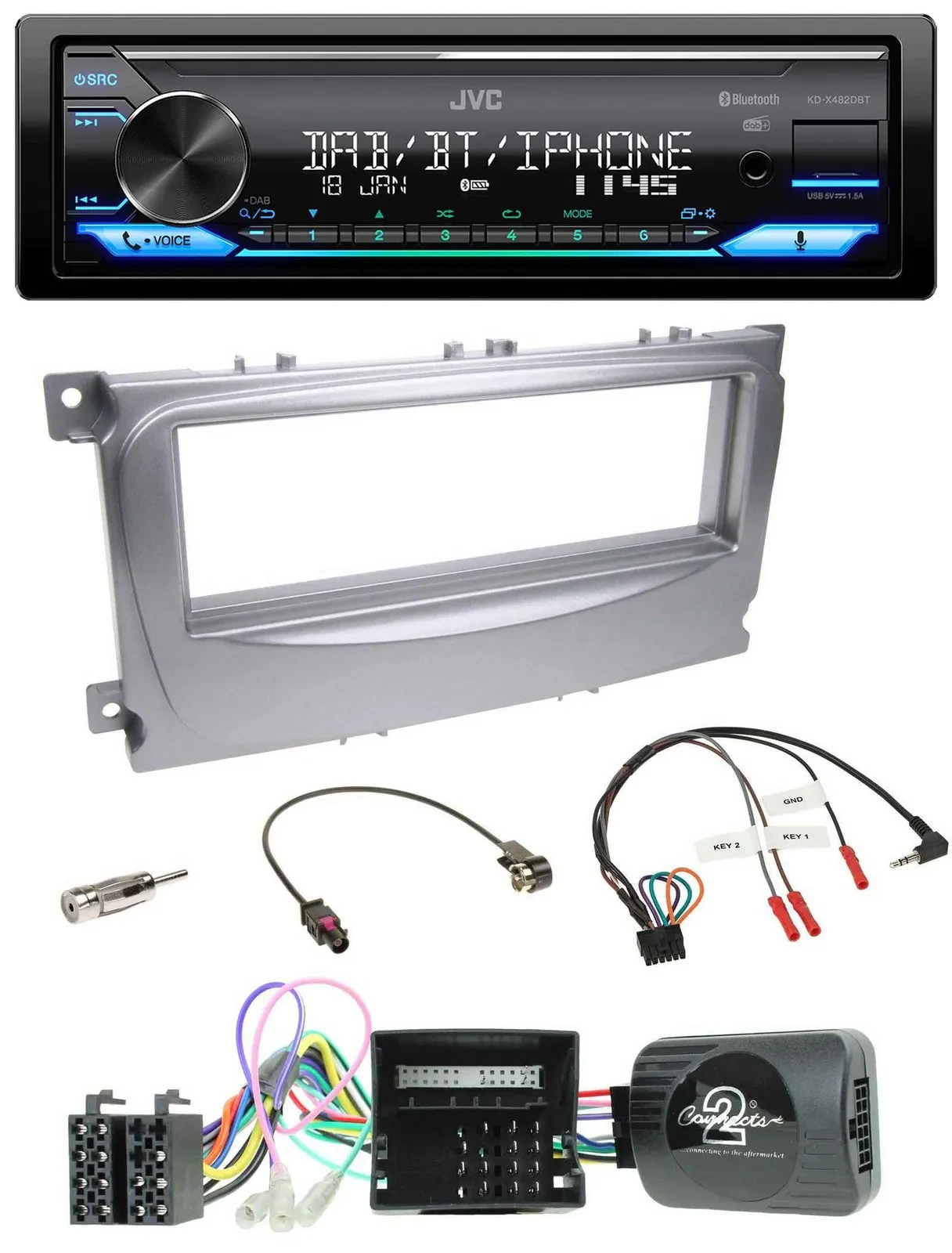 JVC Bluetooth DAB USB Lenkrad Autoradio für Ford Galaxy C-Max Focus Can-Bus 2007