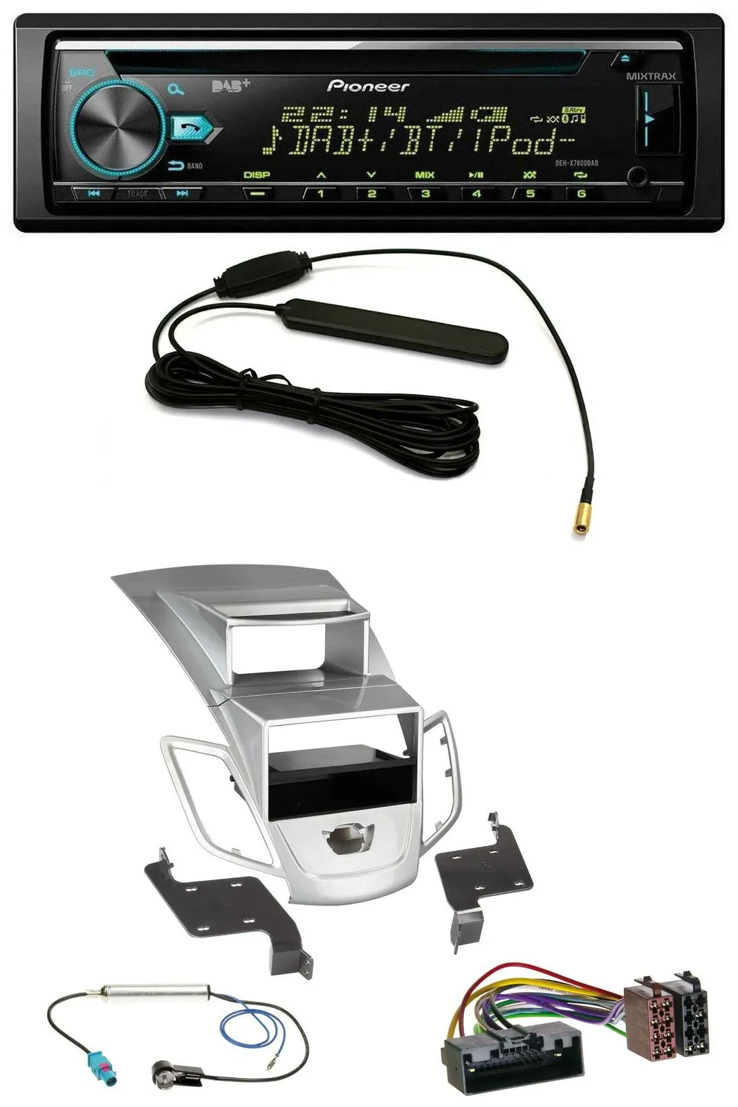 Pioneer CD MP3 AUX DAB USB Autoradio für Ford Fiesta Display 10-17 silber
