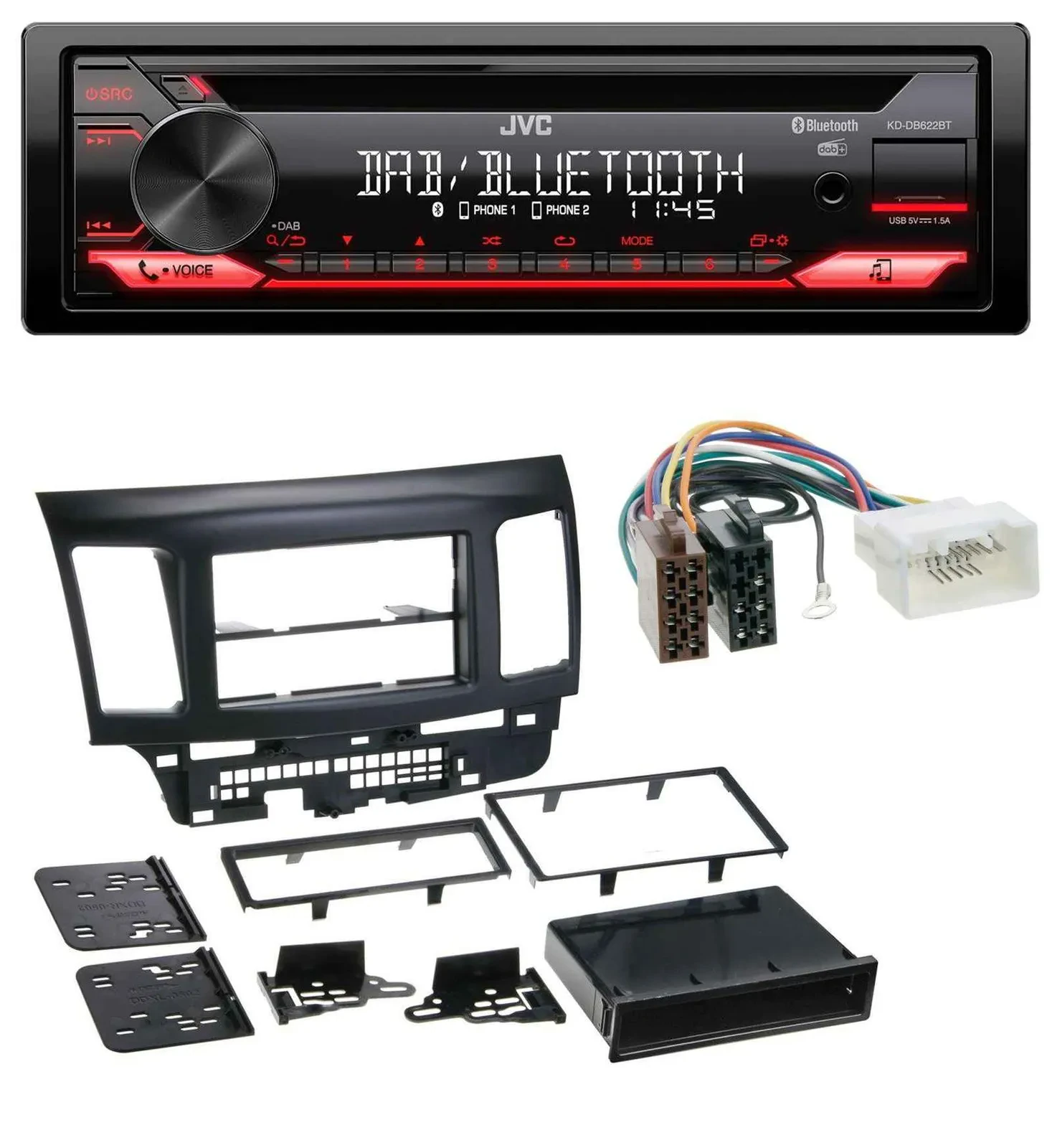 JVC CD DAB USB Bluetooth MP3 Autoradio für Mitsubishi Evo Lancer (ab 2008)