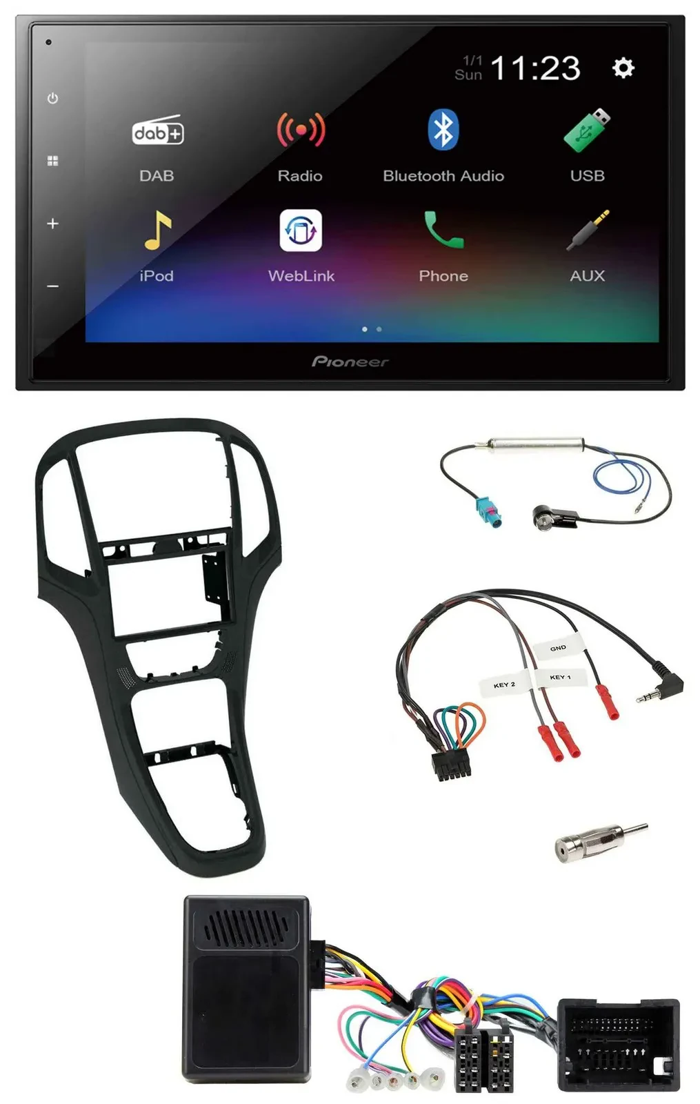 Автомагнитола Pioneer 2DIN USB, Bluetooth, DAB для Opel Astra (с 2009), перламутрово-чёрный