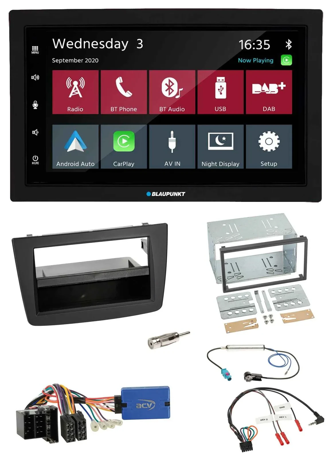 Blaupunkt DAB Bluetooth USB Lenkrad 2DIN Autoradio für Alfa Romeo Mito ISO 955 1