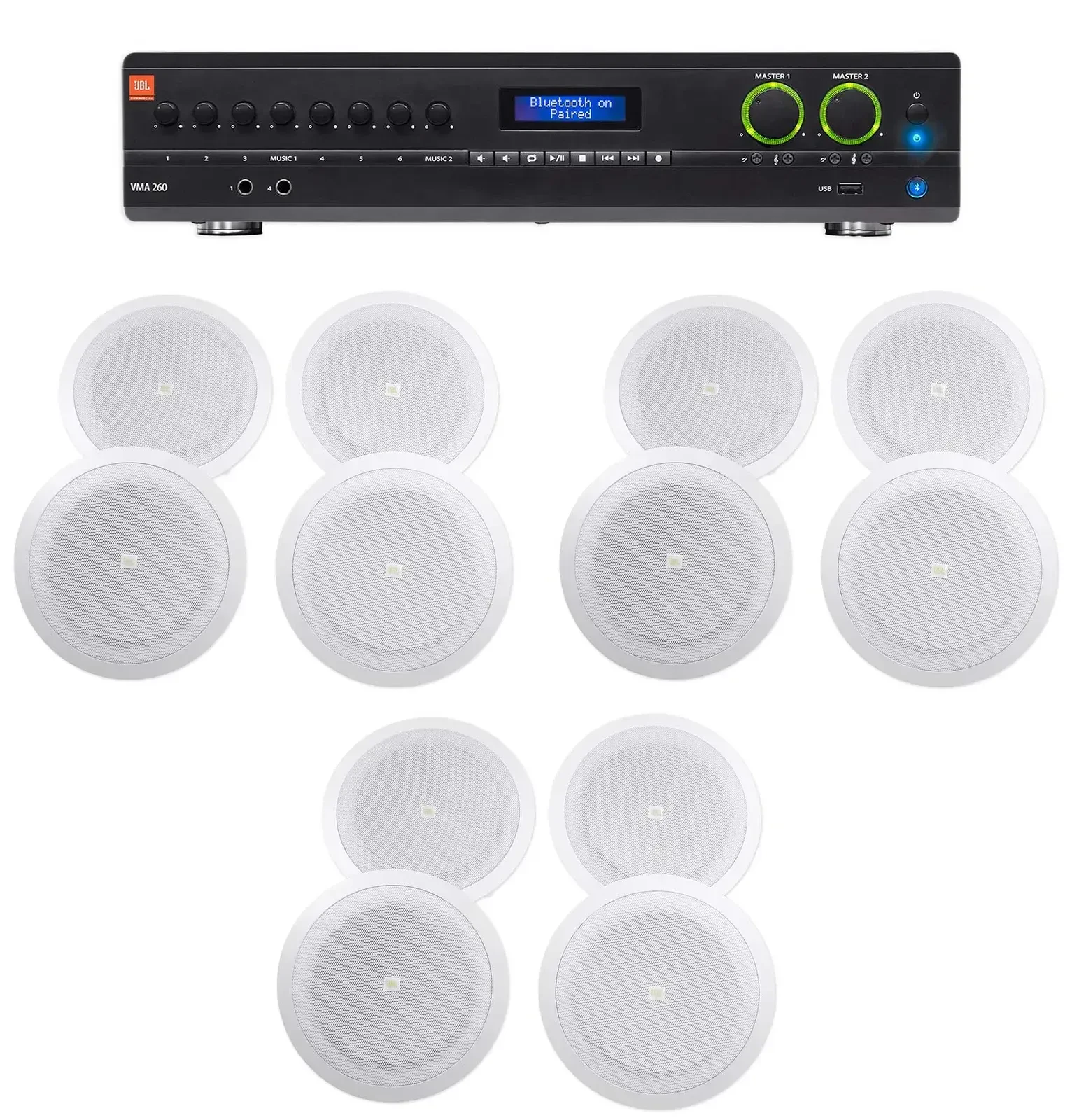 JBL VMA260 60w 8-Input Amplifier+(12) 8" JBL Speakers For Restaurant/Bar/Cafe