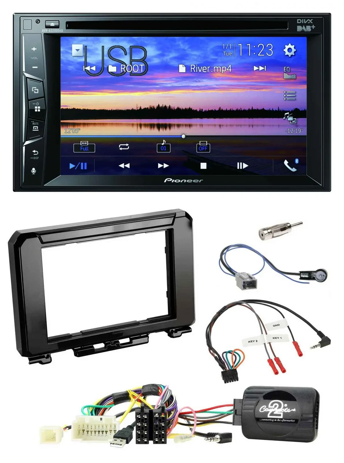 Автомагнитола для Suzuki Jimny GJ Pioneer 2DIN, Bluetooth, USB, DVD, DAB, управление с руля