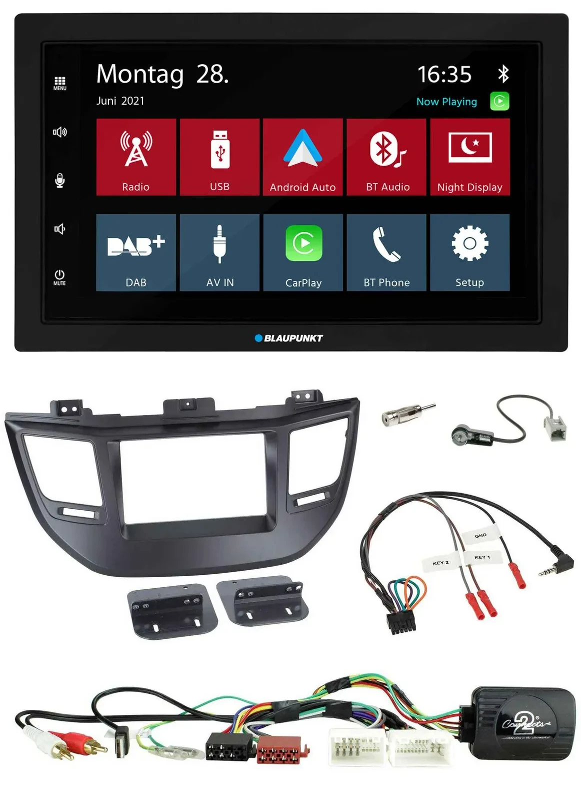 Blaupunkt Lenkrad Bluetooth DAB 2DIN USB Autoradio für Hyundai Tucson 15-20 schw
