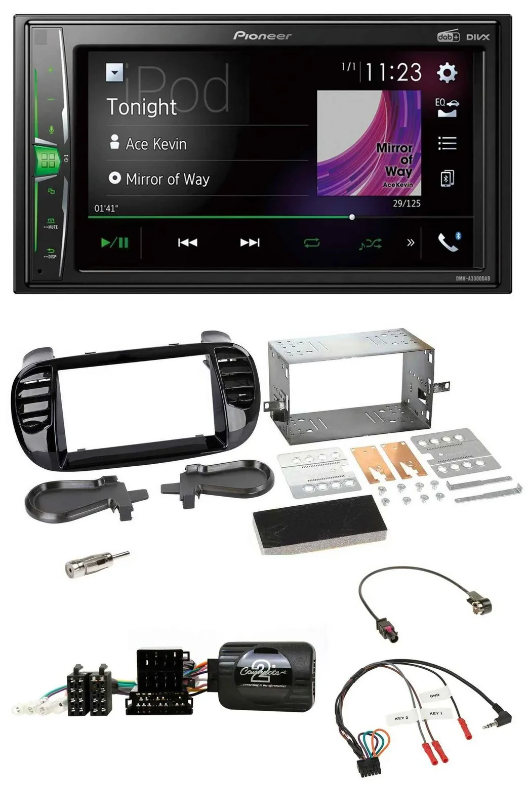 Pioneer 2DIN Lenkrad DAB USB Bluetooth Autoradio für Fiat 500 Fakra 08-15 schwar