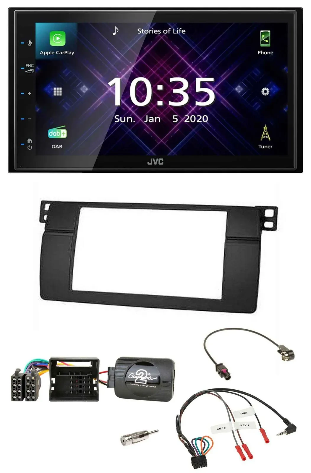 Автомагнитола для BMW 3 Series E46 (2001–2006) JVC DAB, 2-DIN, Bluetooth, USB, поддержка управления с руля