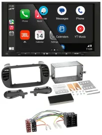 JBL USB 2DIN MP3 Bluetooth AUX Autoradio für Fiat 500 bis 2012 schwarz soft touc