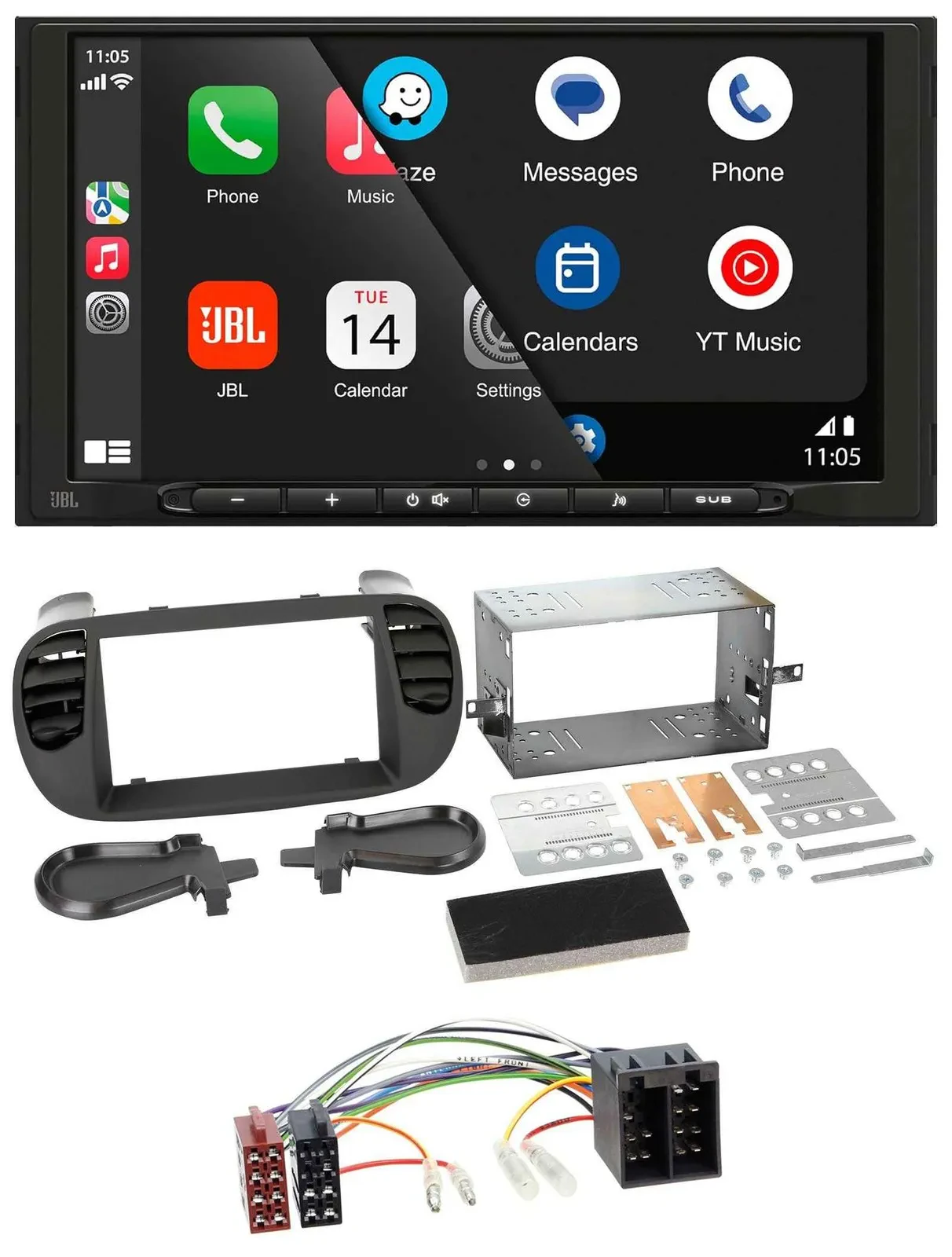 JBL USB 2DIN MP3 Bluetooth AUX Autoradio für Fiat 500 bis 2012 schwarz soft touc