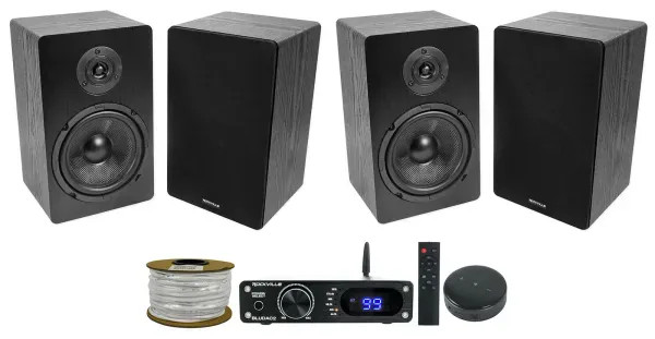 Pair Rockville RockShelf 68B 6.5" Bookshelf Speakers+Bluetooth Amp+Wifi Receiver