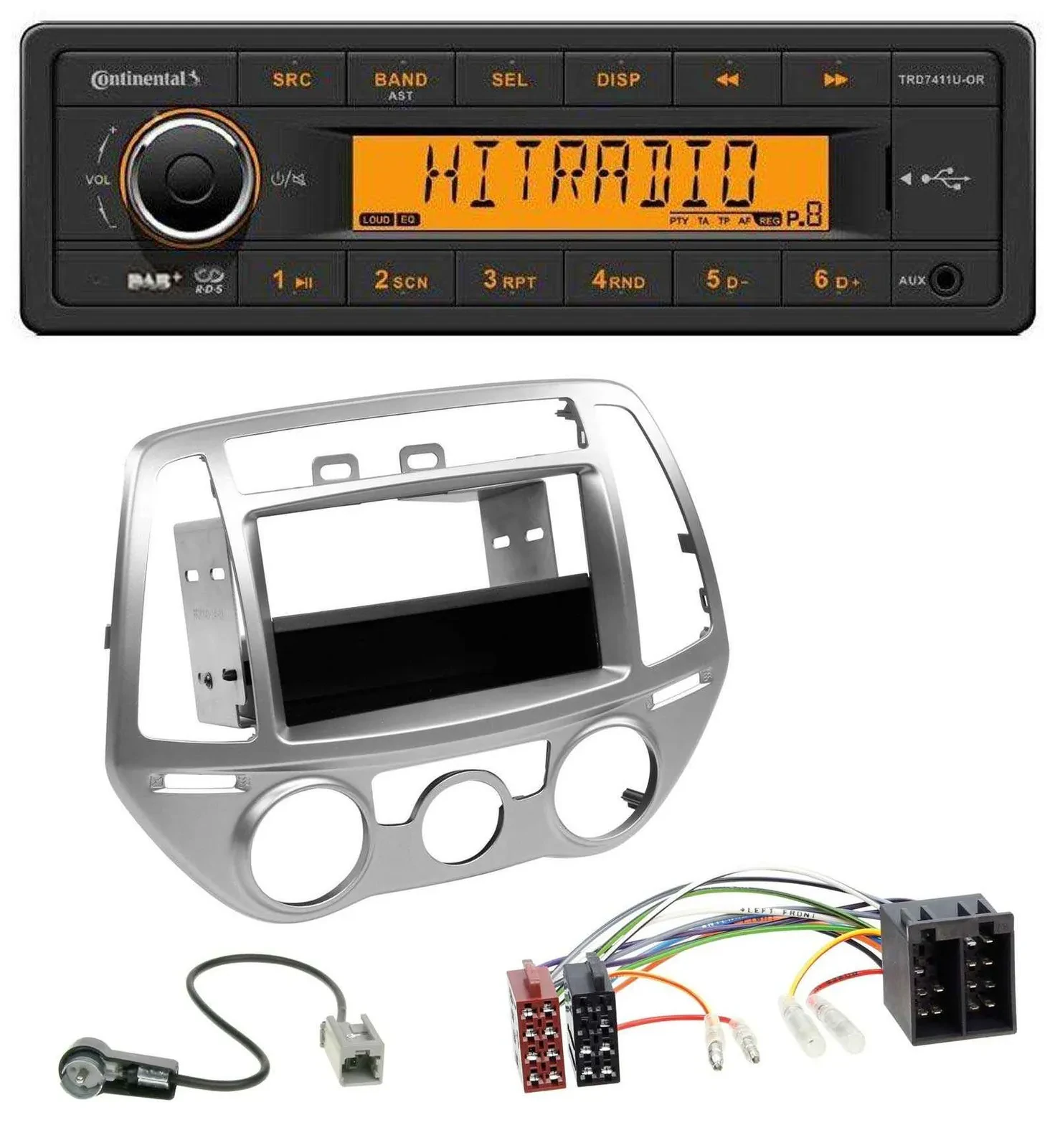 Автомагнитола Continental 1DIN DAB MP3 AUX USB для Hyundai i20 (2012–2014), ручной кондиционер
