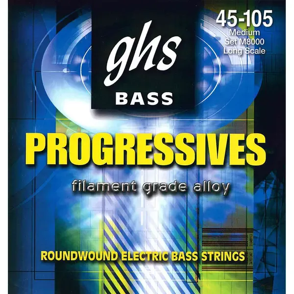 Струны для бас-гитары GHS M8000 Progressives TM Long Scale Medium 45-105