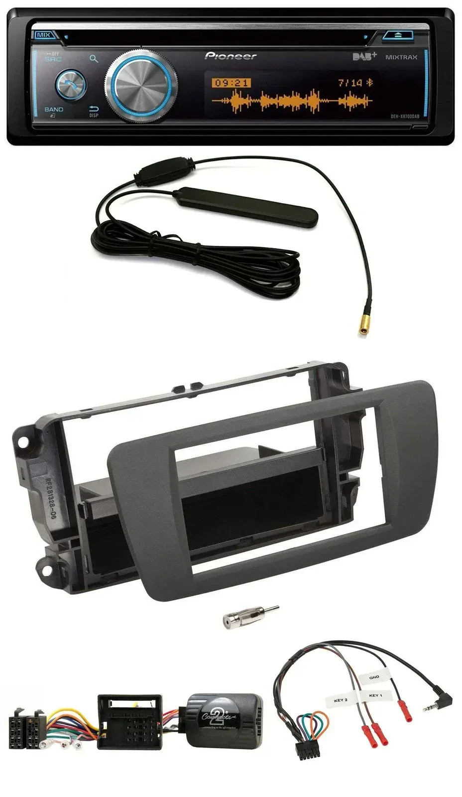 Автомагнитола Pioneer CD, USB, Bluetooth, DAB для Seat Ibiza, серый