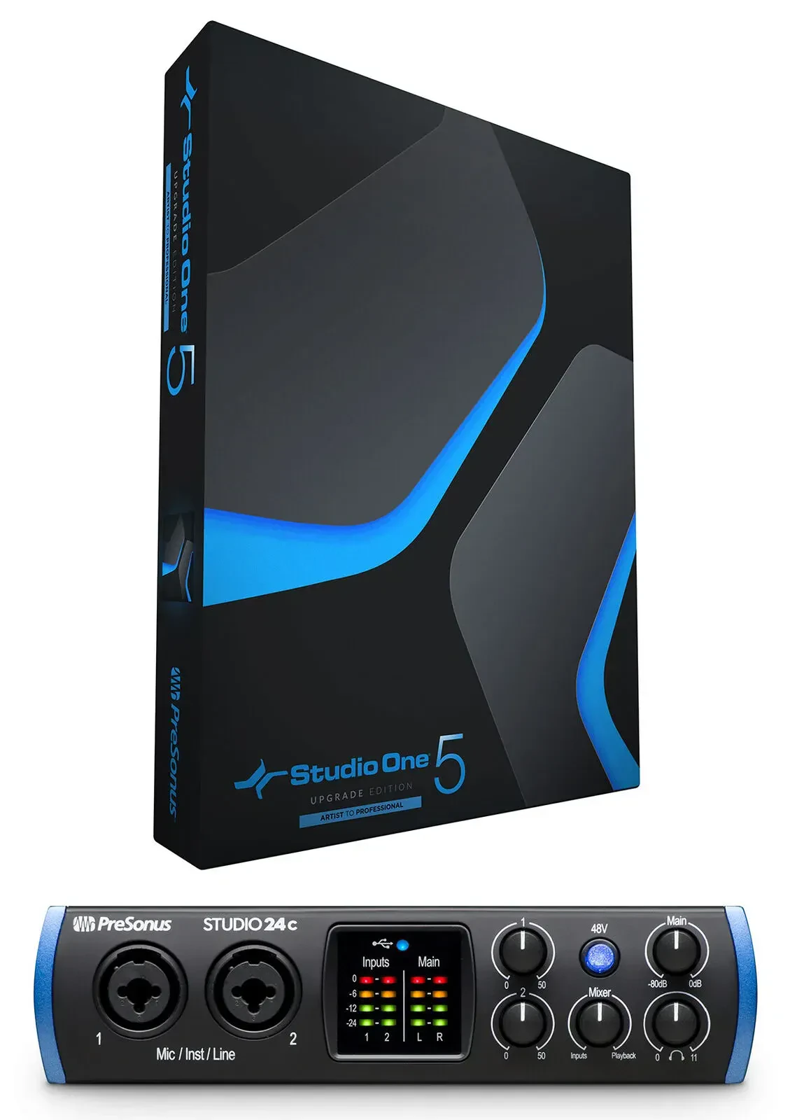 Аудиоинтерфейс PreSonus Studio 24c 2x2 USB-C, MIDI (набор, с апгрейдом ПО)