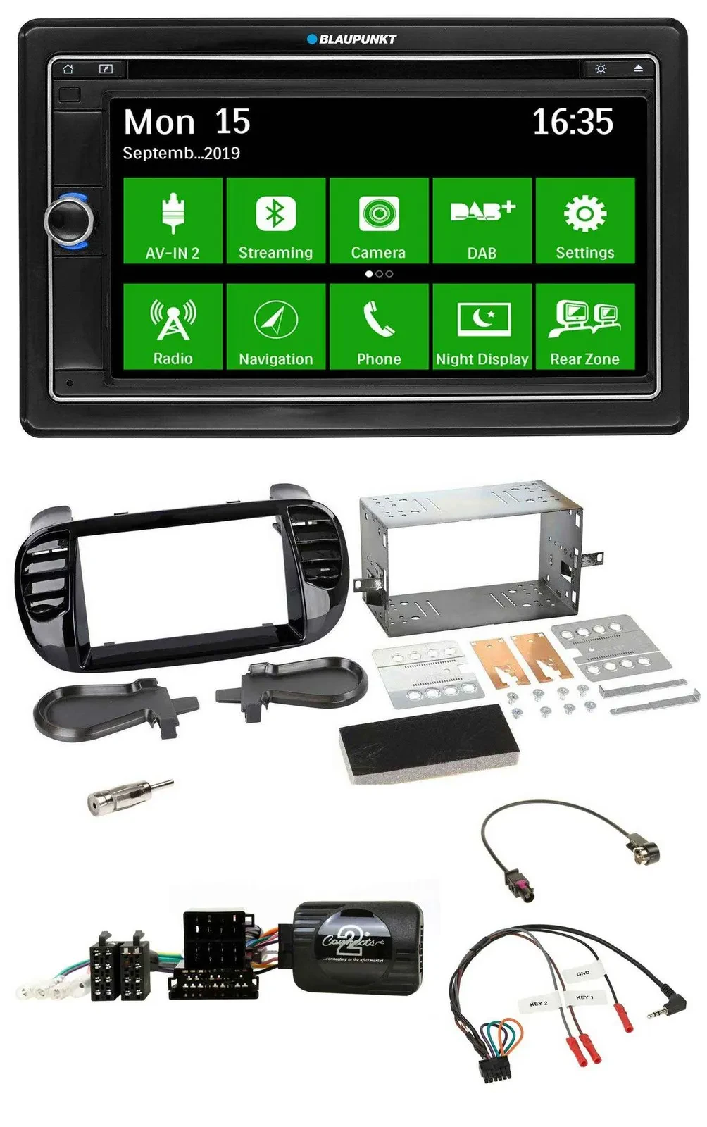 Blaupunkt Bluetooth 2DIN Lenkrad DAB USB TMC Navigation für Fiat 500 Fakra 08-15