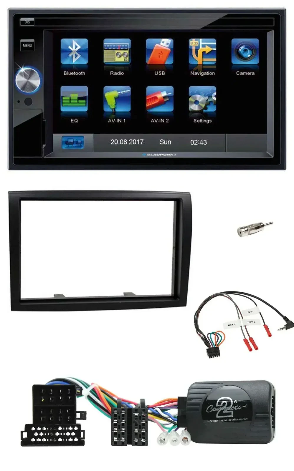 Blaupunkt 2DIN Bluetooth TMC USB Lenkrad SD Navigation für Citroen Jumper 2008-2