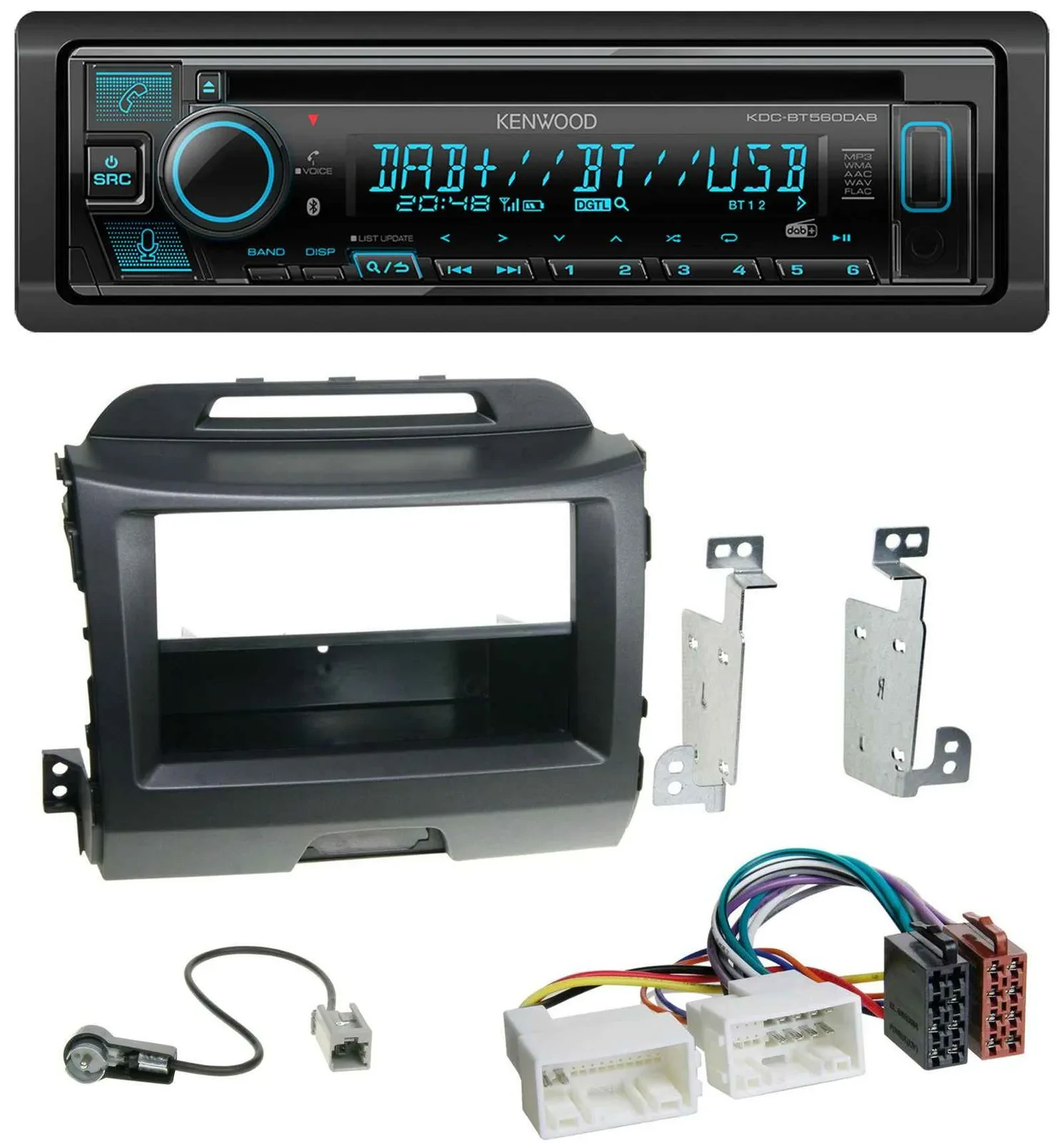 Автомагнитола Kenwood Bluetooth DAB CD MP3 USB для Kia Sportage 3 (SL, 2010–2015) черный