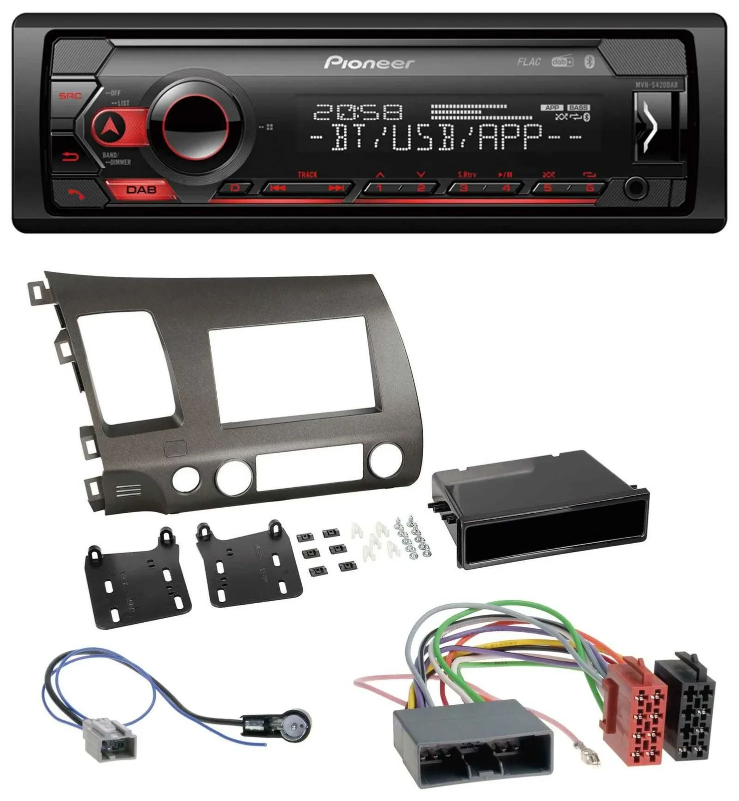 Pioneer MP3 USB DAB Bluetooth Autoradio für Honda Civic Hybrid FD3 06-10 anthraz