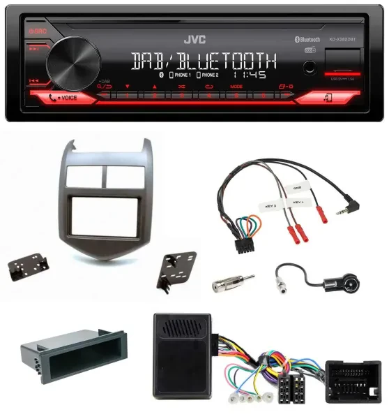 JVC Bluetooth USB DAB Lenkrad Autoradio für Chevrolet Aveo ab 11 dunkelgraumetal