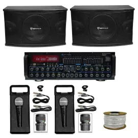 2) Rockville 10" 3-Way 1200w Karaoke Speakers+Bluetooth Amplifier Mixer+2) Mics