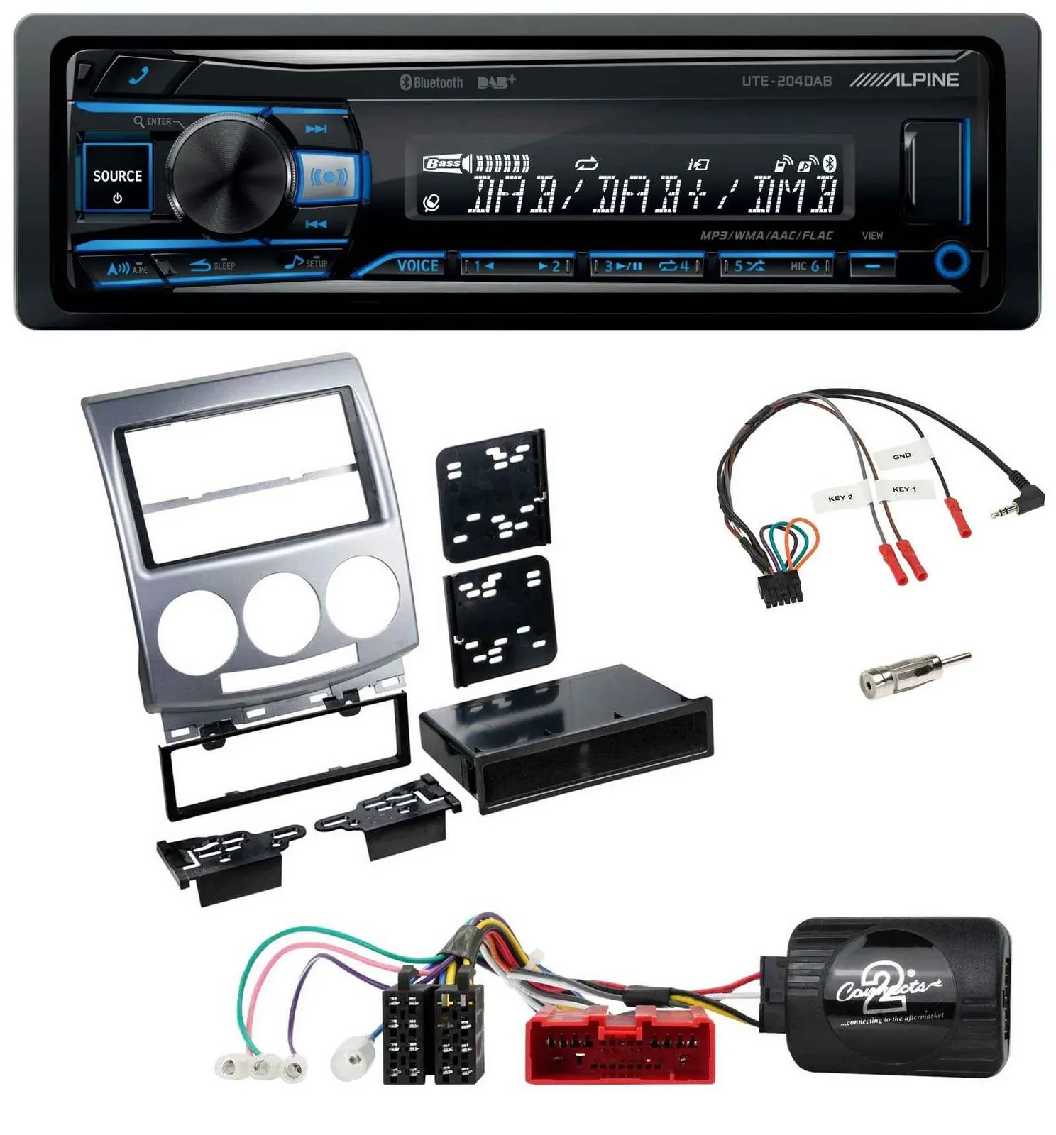 Alpine USB Bluetooth DAB Lenkrad Autoradio für Mazda 5 CR 2005-2010 silber