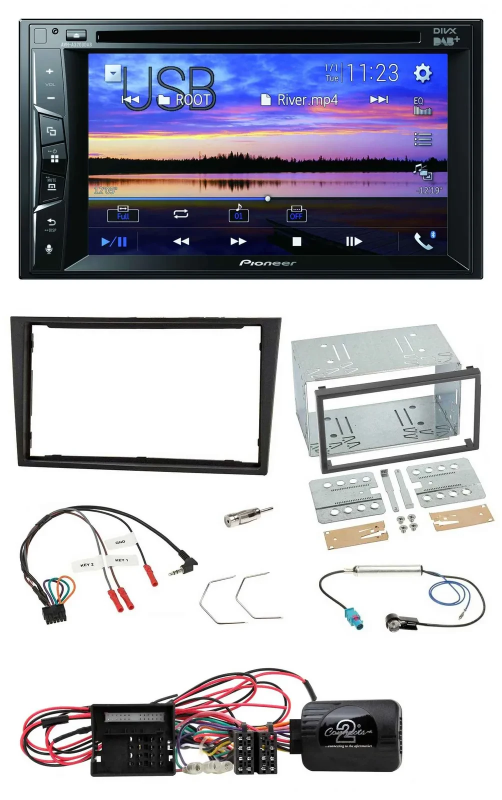 Автомагнитола Pioneer 2DIN, Bluetooth, USB, DVD, DAB, для Opel Corsa D, поддержка кнопок на руле