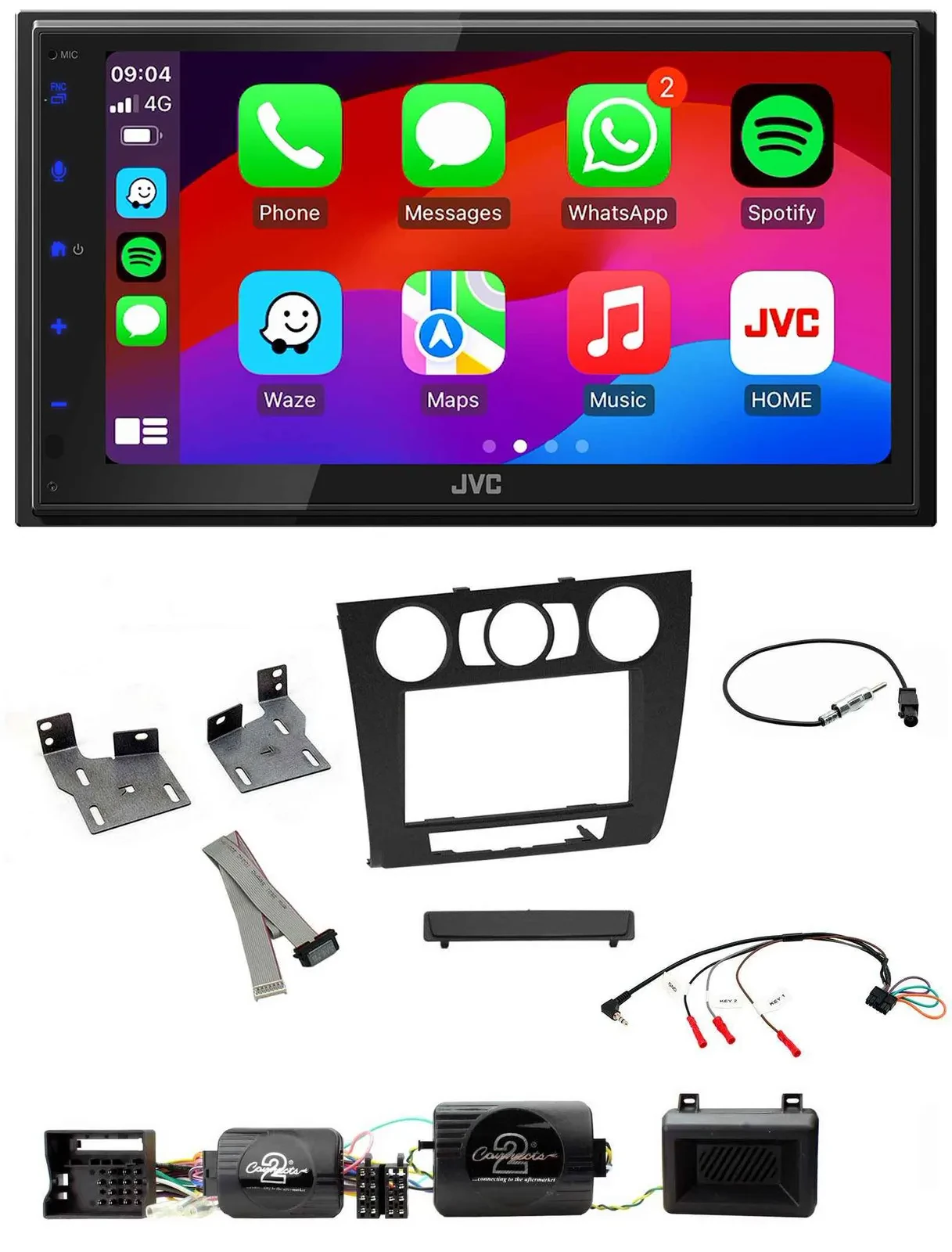 JVC Bluetooth USB Lenkrad 2DIN DAB Autoradio für BMW 1er PDC man. Klima E87/E88/